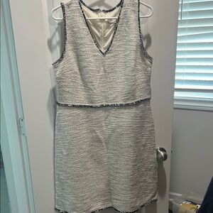 Loft White and navy Trim Dress